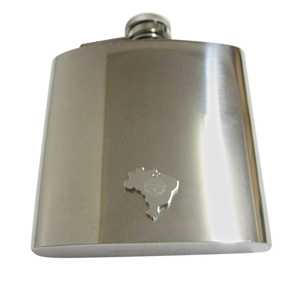 Brazil Map Shape and Flag Design 6oz Flask - Picture 1 of 1